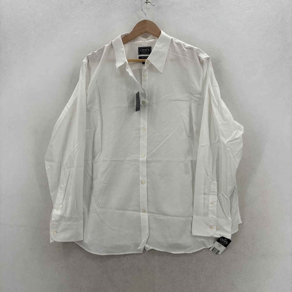 Chaps Dress Shirt Womens 2X White Classic Fit No Iron Cotton Long Sleeve Career